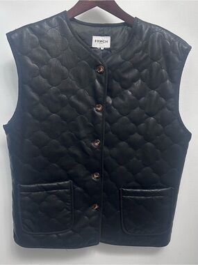 FRNCH Paris Gisette Faux Leather Quilted Vest Black Anthropologie Women’s OS